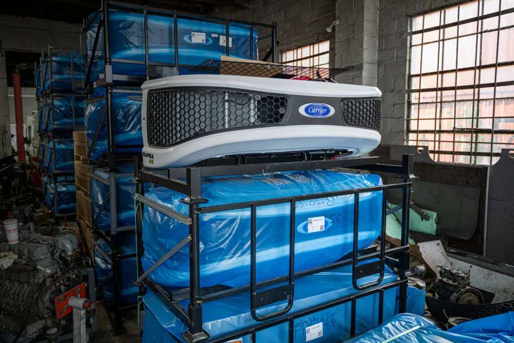 Carrier transicold units stacked and ready for install at Multimarine