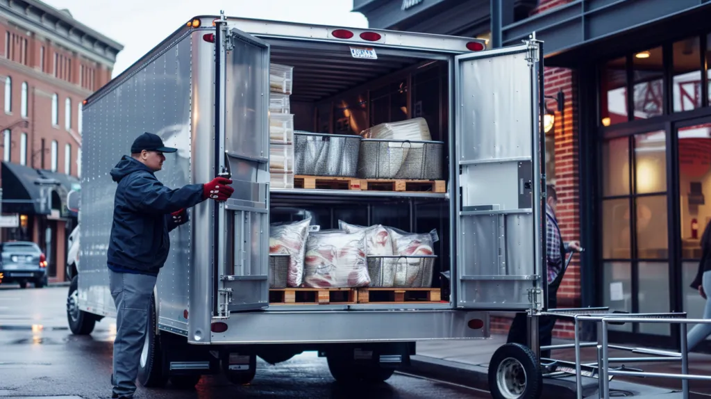 unloading truck of cold provisions for restaurant